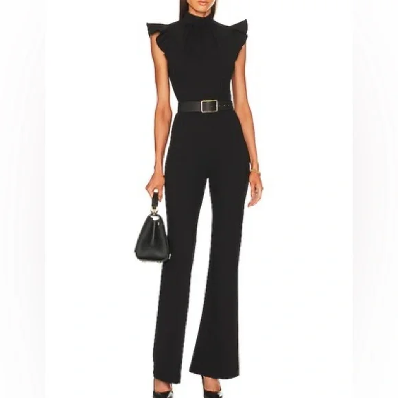 Amanda Uprichard Davina Black Ruffle Sleeve Jumpsuit XS - Picture 3 of 13